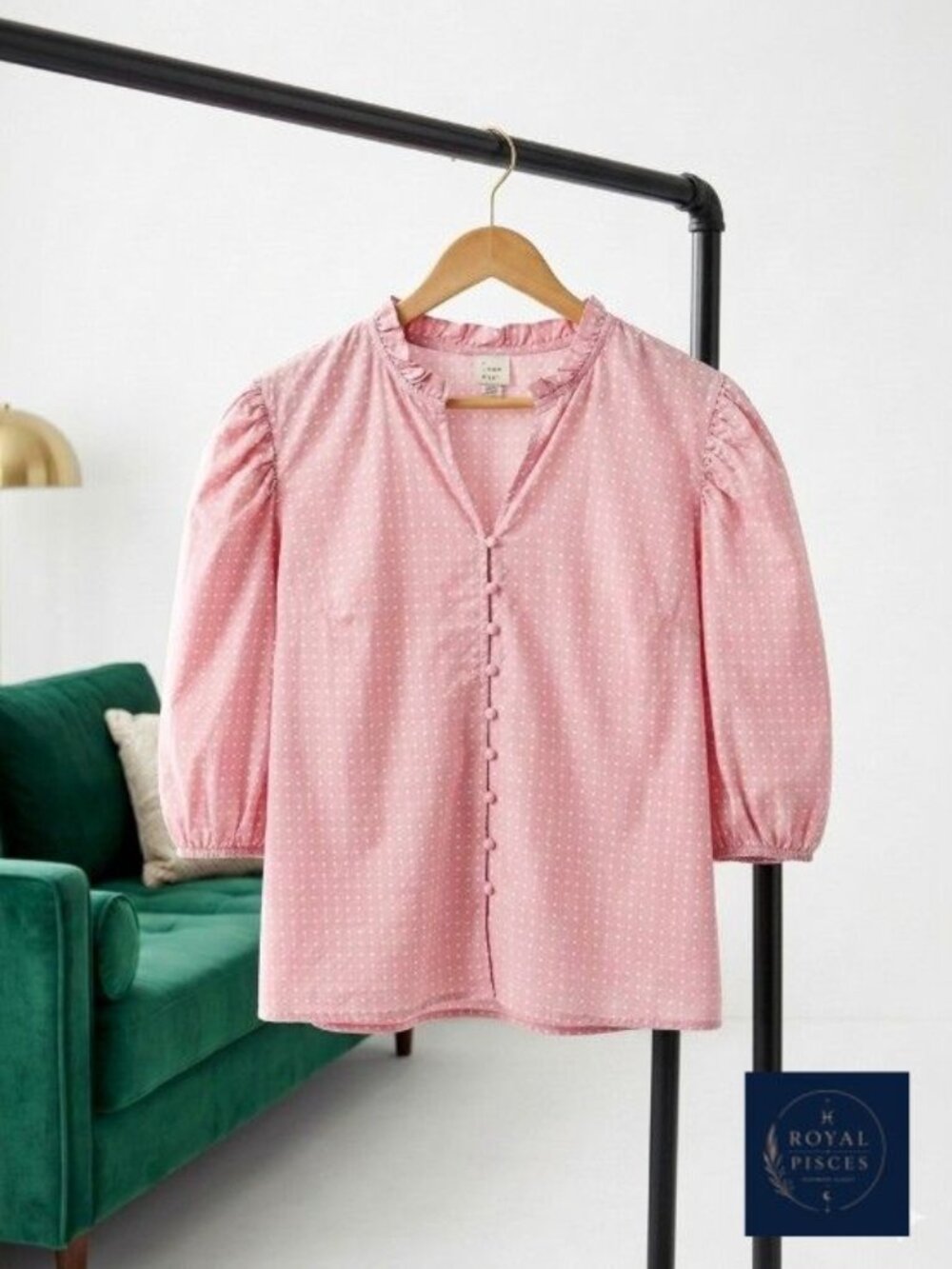 A New Day Puffy Sleeves Polka Dot Top